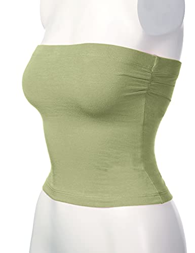 Image of Women's Shapewear Tube Tops Strapless Ruched Built-in Shelf Bra Casual