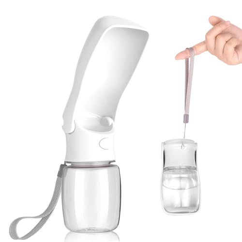 Portable Foldable Dog Water Bottle 12oz (White, BPA-Free Plastic)