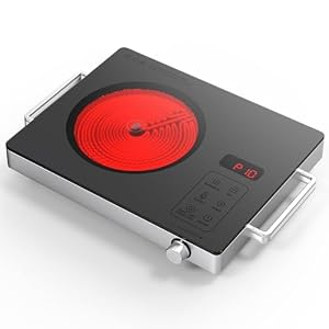 Portable Ceramic Cooktop Infrared Hot Plate,Stainless Steel Countertop Burner With Double Rings Heating Dual Control 10 Power 3H Timer Electric Stove For Cooking 1800W