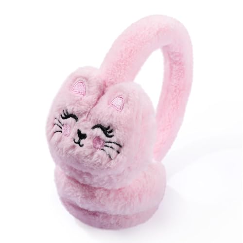 Kids Cat Earmuffs Cute Animal Ear Muffs Winter Outdoor Ear Covers Plush Ear Warmer for Boys Girls Age 7-14