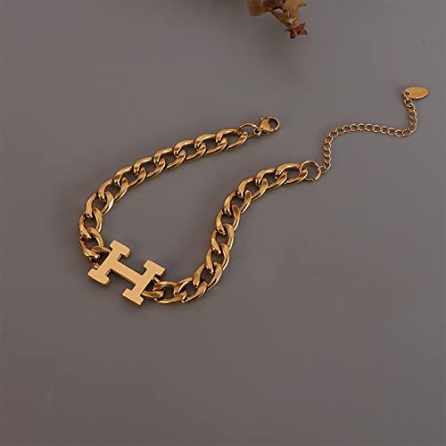 Tassadarglory Chunky Gold Chain Bracelet For Women-Gold Cuban Link Chain Bracelets Aesthetic Cute Titanium Steel Curb Chain Personalized Bracelets Hippie Jewelry, Dainty Bracelets Birthday Gifts For Women (Gold H Bracelet) #TOP2
