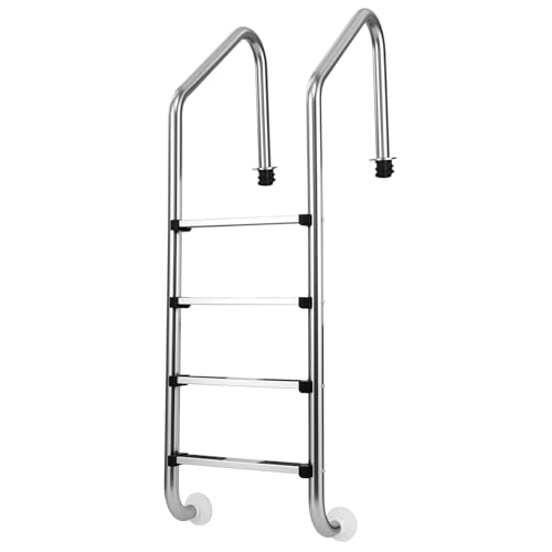 Goplus Swimming Pool Ladder, 3-Step/4-Step In-Ground Stainless Steel Step for Indoor/Outdoor Pool, Heavy Duty Non-Slip Ladder, Easy Assembly (4 Steps)