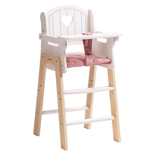 ROBUD Play High Chair, Pretend Play High Chair with Cushion, Movable Table, Wooden Baby Doll Accessories, Fits 18-20 Inch Dolls, White