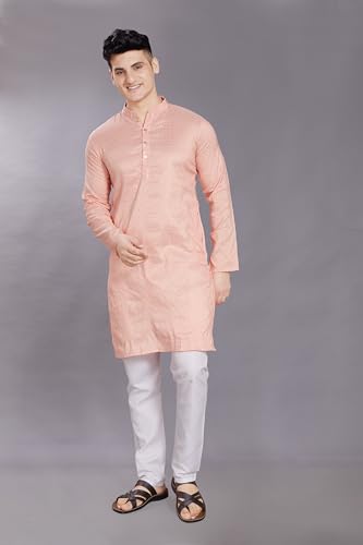 Image of DIVISIVE Men's Jequard Embroidered Art Silk Slim Fit Only Kurta