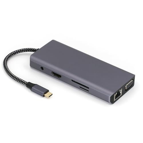Estación de acoplamiento tipo C a salida HDTV, puerto Gigabit Ethernet, ranura para lector de tarjetas TF, cable divisor USB de 3,5 mm para teléfono USB C Gigabit Ethernet
