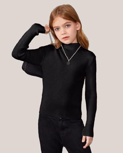 OEBLD Girl's Mock Turtleneck Sweater Ribbed Knit Long Sleeve Pullover Soft Stretch Slim Fitted Top2
