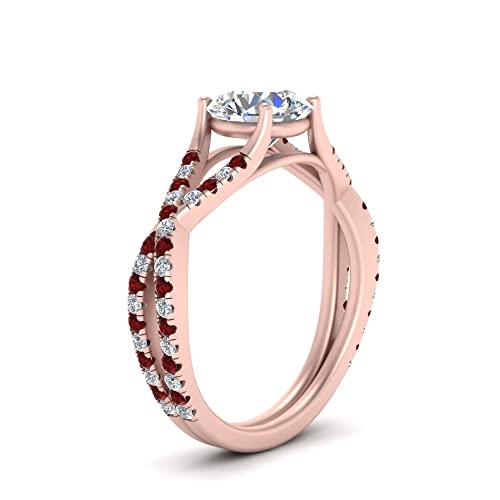 Image of Choose Your Gemstone 4 Prong Split Twisted Diamond CZ Ring Rose Gold Plated Round Shape Split Shank Engagement Ring Minimal Modern Design Birthday Gift Wedding Gift US Size 4 to 12