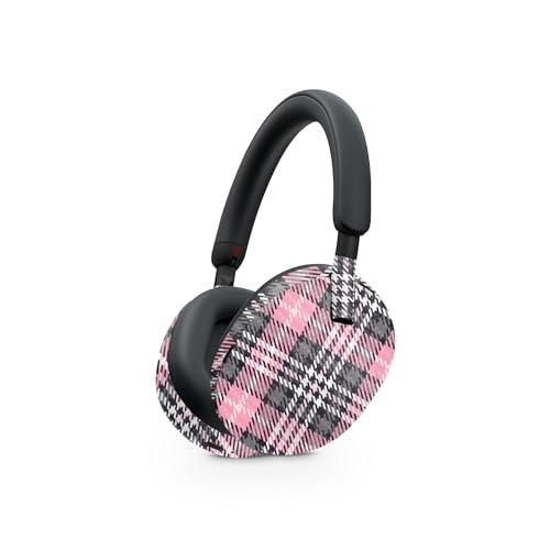 Image of MightySkins Carbon Fiber Skin Compatible with Sony WH-1000XM5 Headphones - Pink Plaid | Protective, Durable Textured Carbon Fiber Finish | Easy to Apply