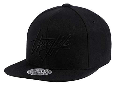 Thuglife 3D Logo Embroidery Flat Brim Bill Baseball Cap Medium Profile Korean Kpop Adjustable Snapback Hat for Men Women (Black/Signature Logo, M~L=7~7 1/4=21 7/8