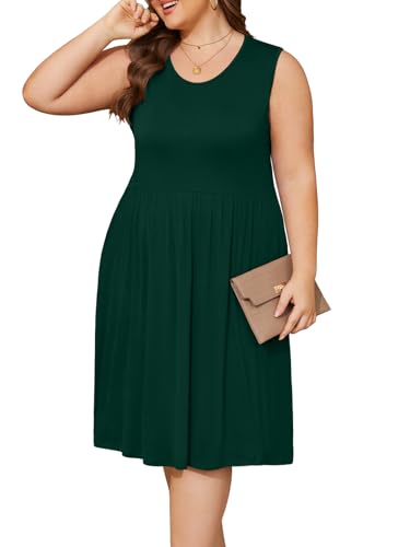 Image of DB MOON Womens 2026 Plus Size Tank Dresses Sleeveless Knee Length Sundress with Pockets