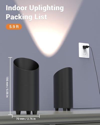 Image of Abovizo 4 Pack Uplighting Indoor, LED Floor Can Lights with Remote and Timer, 3 Color Temps Dimmable Spotlight for Corner Sofa Plant Home Accent Lighting, 5.9 FT Plug Cord & Foot Switch, Black