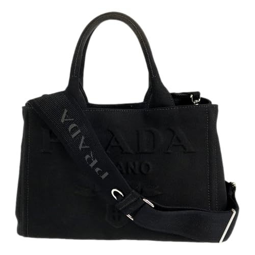 Prada Canvas Tote Bag, Black, Silver Hardware, Adjustable Strap