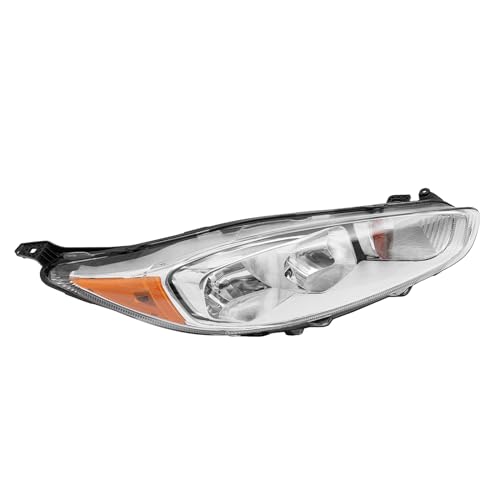 Halogen Headlight Assembly for Ford Fiesta 2014 2015 2016 2017 Right Passenger Side Front Head Lamp Replacement Clear Lens Chrome Housing (Right Passenger Side)