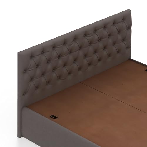 Image of Ganpati Arts Solid Sheesham Wood Upholstered King Size Bed with Box Storage and Tufted Headboard | Durable Wooden Double Bed Cot Palang for Bedroom, Hotels and Home Furniture (Grey-1 Year Warranty)