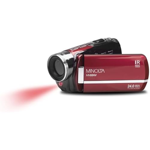 Minolta MN88NV Camcorder, 1080p Video, 24MP, Night Vision, 16X Zoom (Red)
