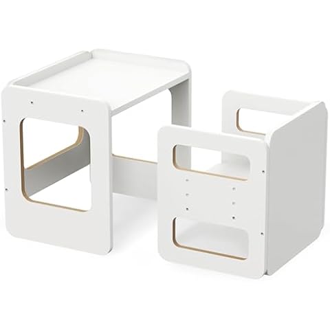 Tilhumt Montessori Weaning Table and Chair Set for Kids, Toddler Table and Chair Set, Adjustable Height Chair and Activity Table with Fence for Read, Play, Crafts (Upgraded) Cover