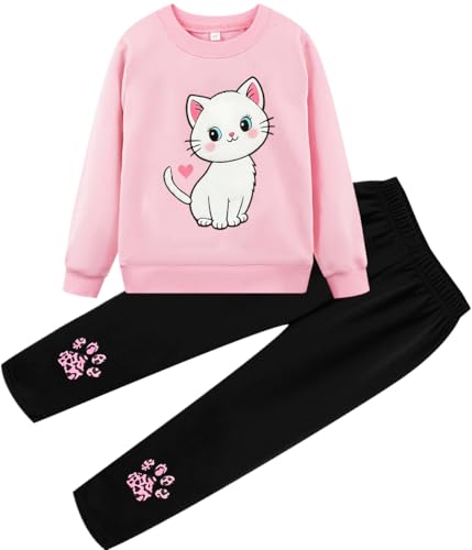 Image of Little Girls Outfits 2 Piece Toddler Long Sleeve Sweatshirt Leggings Pants Fall Winter Clothing Set 2-10 Years