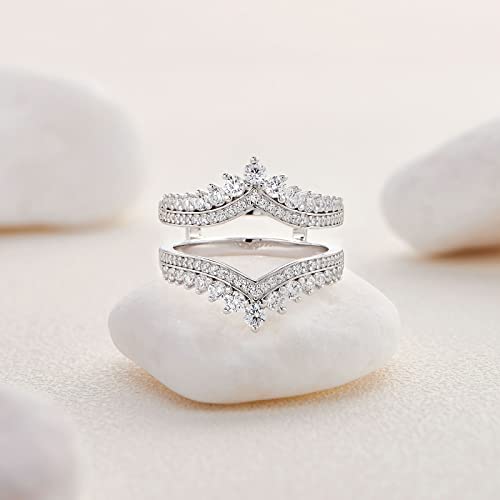 Newshe Cubic Zirconia Wedding Bands For Women Crown Double Ring Enhancer For Engagement Rings 925 Sterling Silver Size 7 #TOP1