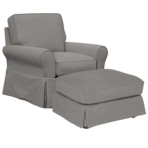 Sillón con patas giratorias y otomana gris miniatura 1