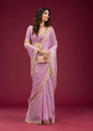 Image of Women's And Girl's Heavy Sequins Work Georgette Saree with Blouse (Wedding-Sequins-Party-Saree)