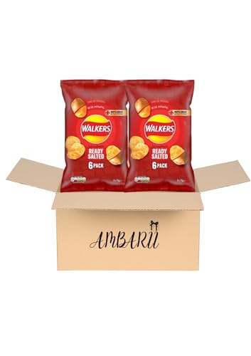 AMBARII Walkers Ready Salted Potato Crisps, Classic Chips, 25g Snack Size, 12 Count Multi Pack image 2