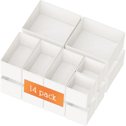 Image of Criusia Drawer Organizer Clothes, 14 Pack Dresser Organizer for Baby Clothes, Underwear, Sock- Foldable Closet Organization and Storage Dividers Bins for Nursery, Bedroom and Dorm (White)