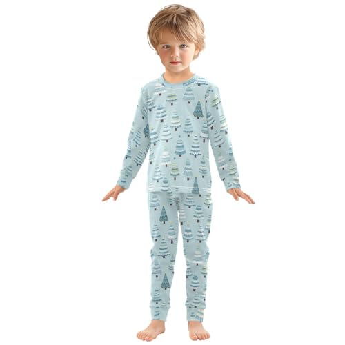 Pajama Sets Long Sleeve Winter Christmas Trees Pattern Soft Comfy Sleepwear 2 Piece PJS 3-8T2
