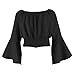 Girls Vintage Court Shirts Off The Shoulder Flare Sleeve Crop Tops Tween Renaissance Costume Elegant Tunic Blouse Blusas para adolescentes niñas Black
