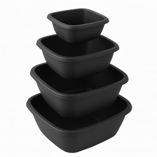 Cuenca cuadrada de plástico sin BPA – cuenco resistente y ligero – diseño moderno y versátil – uso de cocina, mantenimiento, lavado, jardín (antracita, lote de 4 tamaños)