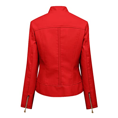 Veste en cuir femme à manches longues et col motard