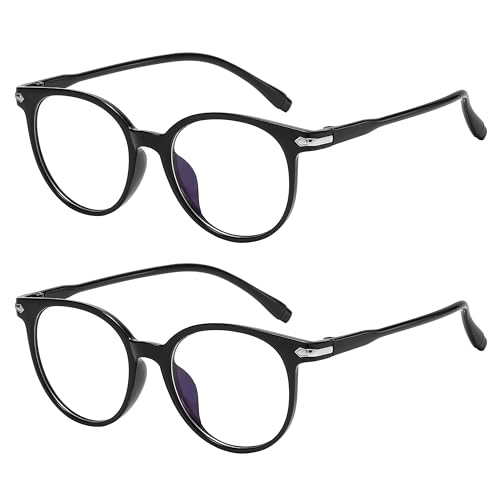 Image of OWL Round Blue Light Blocking Fake Eyeglasses for Women Men - Lightweight Frame, Anti UV400 Rays Protection Eyewear - 2 Pack