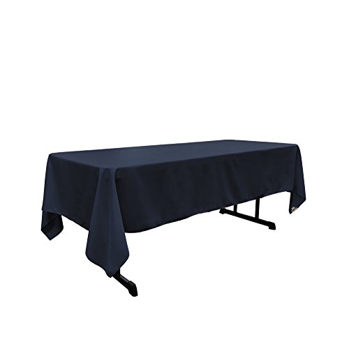LA Linen Polyester Poplin Washable Rectangular Tablecloth, Stain and Wrinkle Resistant Table Cover 60x144, Fabric Table Cloth For Dinning, Kitchen, Party Navy Blue