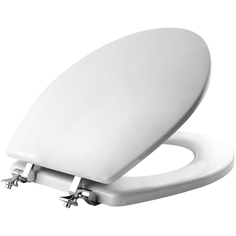 MAYFAIR 844CP 000 Edgewater Toilet Seat with Chrome Hinges will Never Come Loose, ROUND, Durable Enameled Wood, White Cover