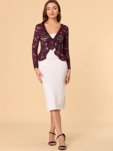 Image of Allegra K Bolero Shrug for Women's Lace Cardigan Tie Front Crop Ruffled Formal Dressy Wedding Shrugs