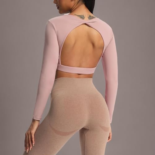 Image of Aoxjox Women's Define Sculpt Long Sleeve Crop Tops | buttery soft fabric,curved hem,hollow back, low support, removable pads, workouts,yoga,gym, daily wear
