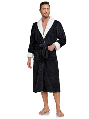 RONGTAI Men's Plush Long Bathrobe, Soft and Warm, Full Length, Shawl Collar, Fleece4