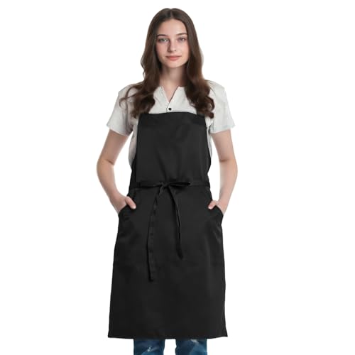HAGOT 1 Piezas Delantal Ajustables del Cocinero, Impermeables Delantales con Bolsillo, Unisex Delantal para Cocina Cafetería Restaurante (Negro)