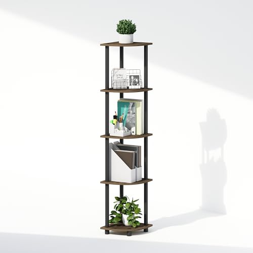 Image of Furinno Turn-N-Tube Storage Shelves, 5-Tier Book Shelf, Corner Shelf, Toolless Open Shelves, for Organization and Storage, Living Room, Home Office, Hallway, Bedroom, Columbia Walnut