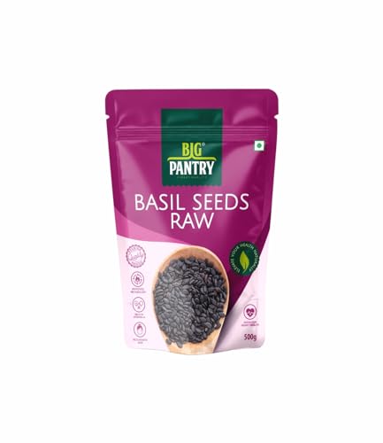 Image of Big Pantry Basil Seeds 500g | Premium Sabja Seeds for Drinks, Falooda & Desserts | High Fiber, Omega 3 & Plant Based Nutrition | Raw Tukmaria for Digestion, Weight Management & Hydration | Gluten Free