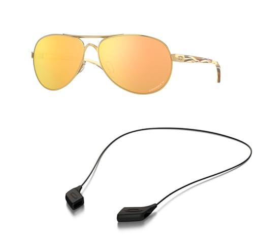 Oakley OO4079 Sunglasses Bundle: OO 4079 FEEDBACK 407937 Polished Gold and Large Black leash Accessory kit2