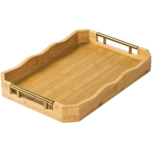 AKILER天然木製トレー木製トレイ木の皿角型ハンドル付き滑り止め加工お盆お膳ランチ北欧風和風兼用無地シンプルデザインコーヒーティー食事用多用途軽量丈夫スタッキング収納可能カフェ風業務用 (25*37*5cm,ブラック)