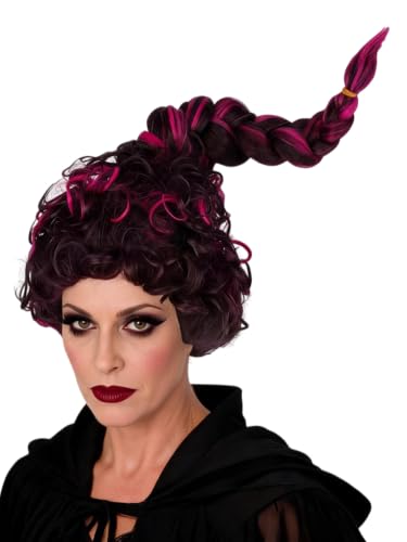 LeMarnia Sanderson Perruque pour femme Fuchsia Cheveux bouclés Halloween Sorcière Costume Cosplay Perruque
