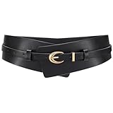 WHIPPY Damen Breiter Ledergürtel Mode Damen Kleidergürtel, 2-in-1 Taillengürtel mit Schmaler Gürtel für Anzüge, Schwarz, 95cm