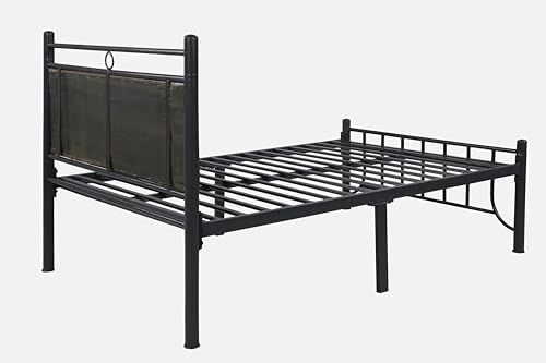 Image of Zuno Metal Single Size Bed Without Storage | Wrought Iron Cot with Headboard & Footboard| Sturdy Powder Coated Platform Bed Single Size Cot for Bedroom, Living Room, (Zuno Black)