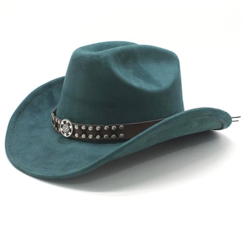 Image of Cowboy Hat for Women Men Wide Brim Western Cowgirl Hat Roll up Brim with Belt Buckle Classic Suede Country Cowboy Hat