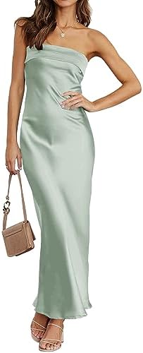 MEROKEETY Women's Summer Satin Strapless Bodycon Dress 2026 Backl...