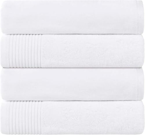SUPERIOR Cotton Solid and Marble Bath Towel Set of 4, Quick Drying Body Towels, Large, Highly Absorbent, Soft, Modern Decorative Bathroom Accessories, Shower, Bath Home Essentials, White