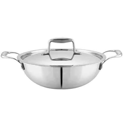 Image of Mumma's LIFE Tri-Ply Stainless Steel Induction Compatible Extra Deep Kadai with Stainless Steel Lid, 26cm, 4.1 Liter, (Silver)