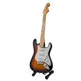 Reni Gifts Clapton - Réplica de guitarra en miniatura Sunburst Strat de 10 pulgadas con soporte para escritorio, para amantes del rock and roll y fanáticos de Eric Clapton, pintada a mano, madera de
