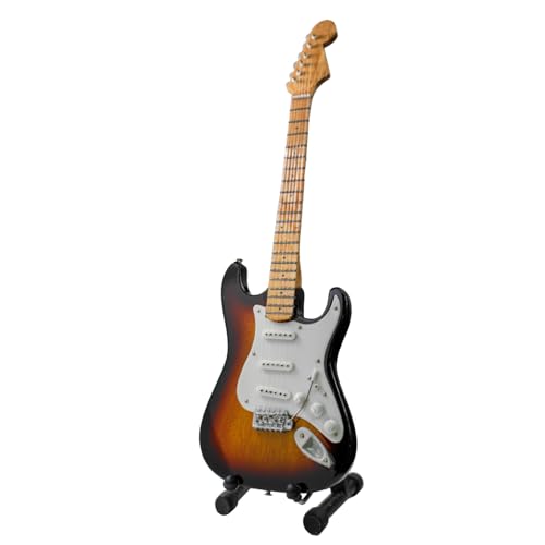 Reni Gifts Clapton Miniature Guitar Replica - 10 Inch Sunburst Strat Miniature Replica Guitar with Stand for Desk, for Rock and Roll Lovers and Eric Clapton Fans - Hand Painted, Solid Mahogany Wood
